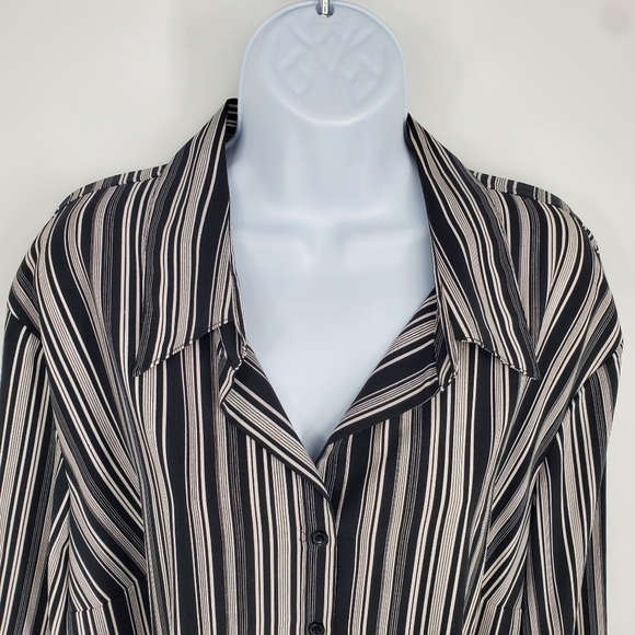 Covington Shirt Women 22W Button Down Blouse Black White Striped Shirt - Picture 5 of 9